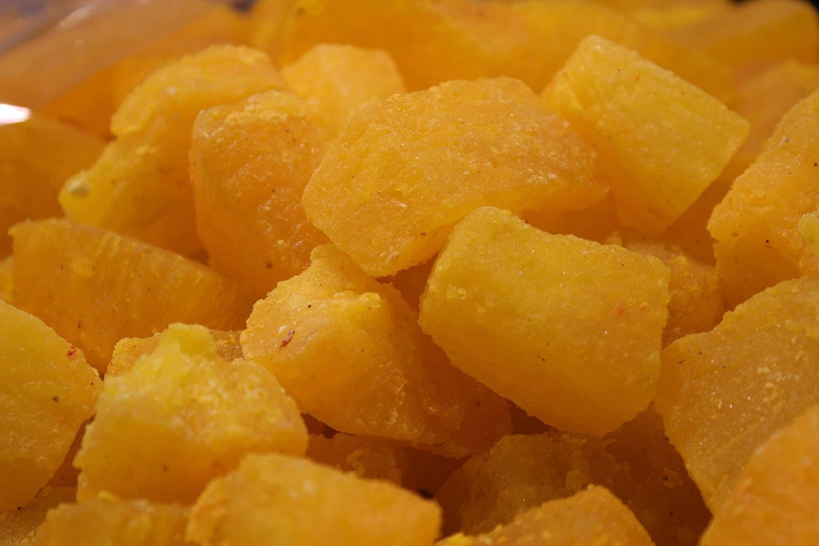 Cubes of saffron-coloured kesar petha, the candied ash-gourd sweet Agra is famous for